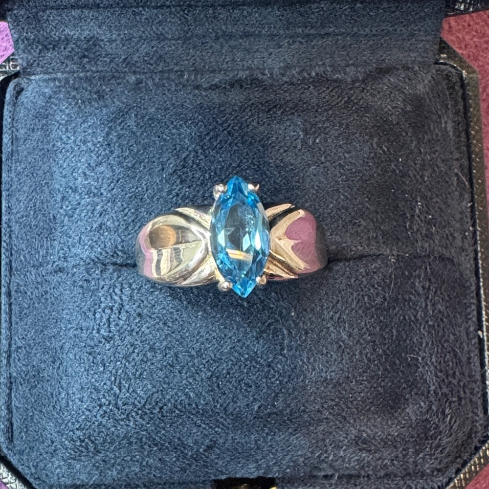 Elegant Blue Marquise Gemstone Sterling Silver Women's Ring
